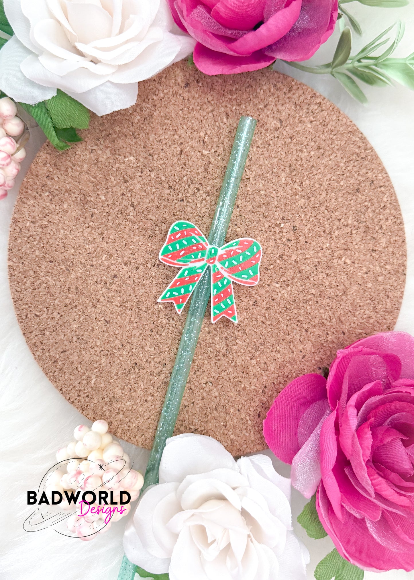 Christmas Cake Bow Straw Topper