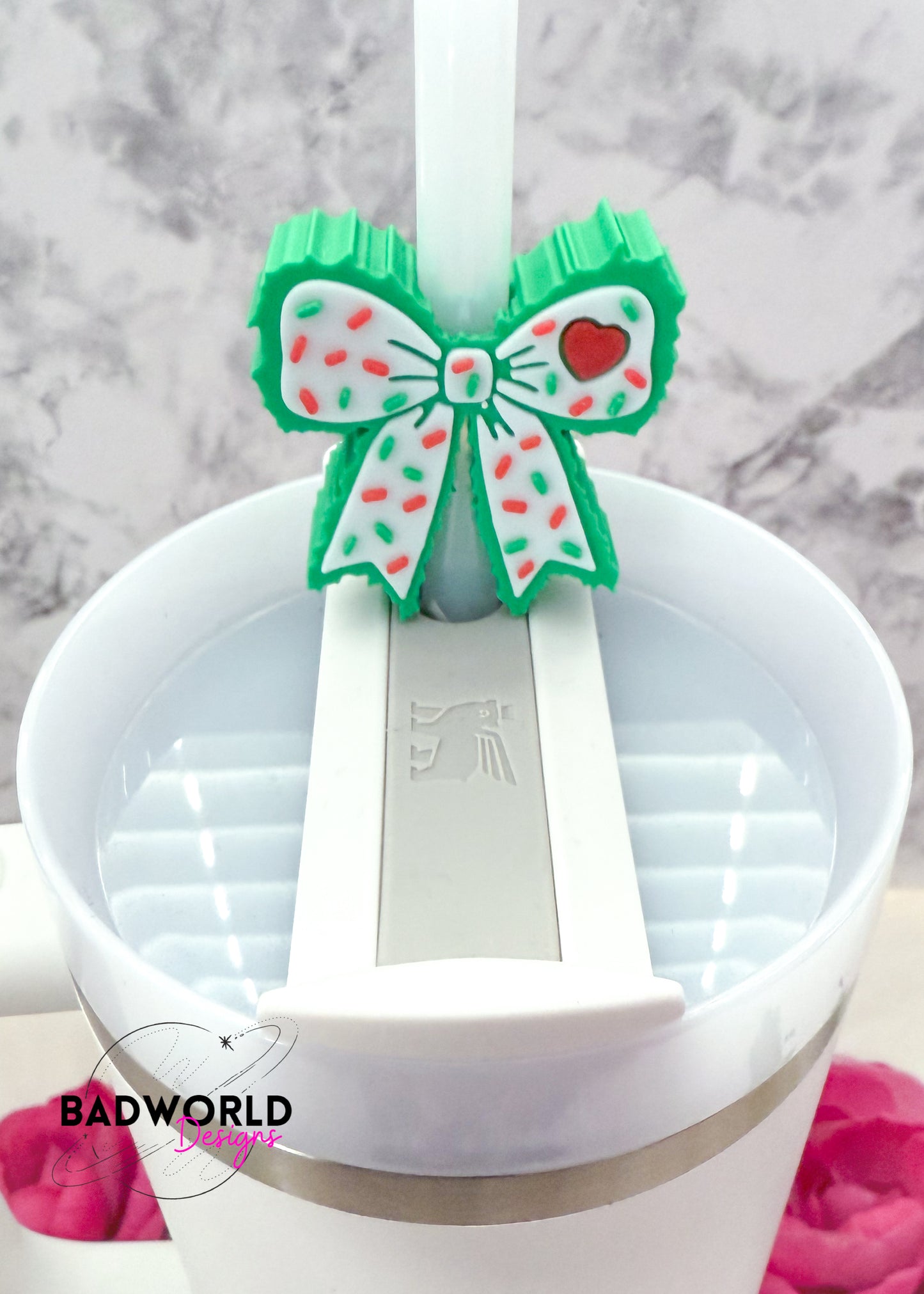 Grinchy Bow Straw Topper