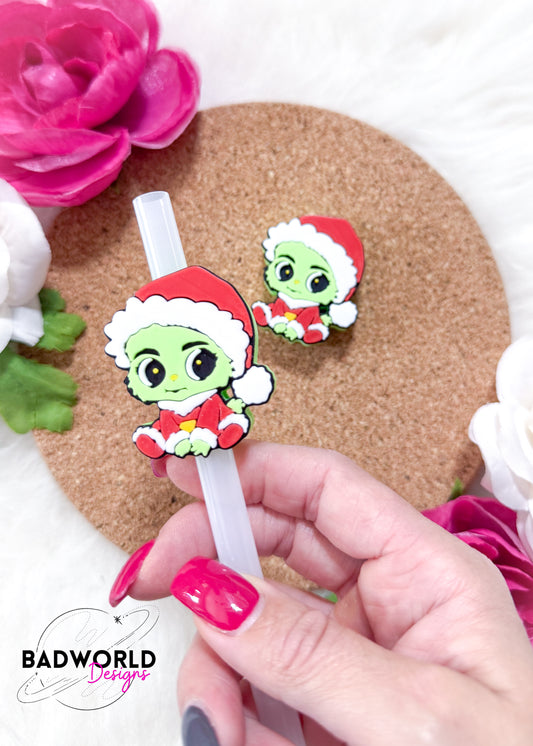 Baby Green Grouch Straw Topper