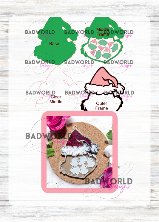 Green Grouch Family Christmas Shaker Ornament - DIGITAL FILE