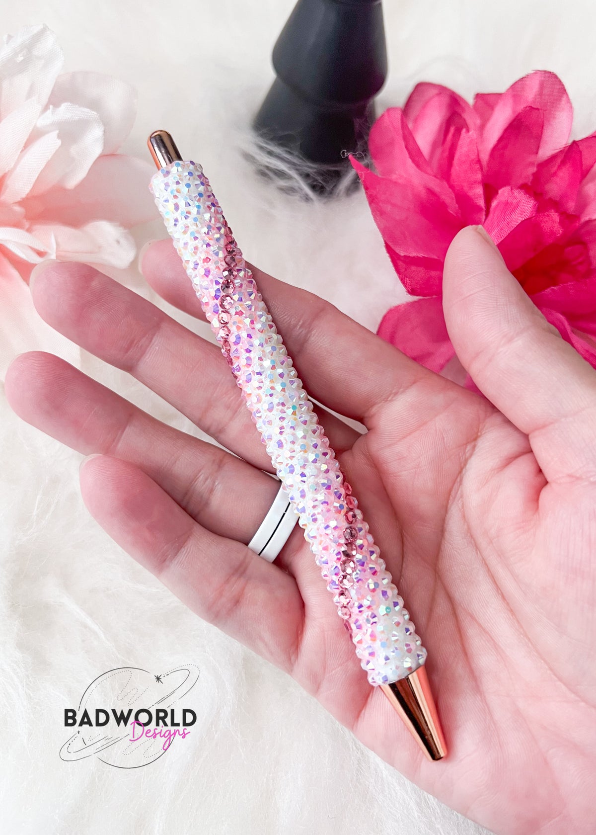 Pink Candy Cane Strip Bling Pen
