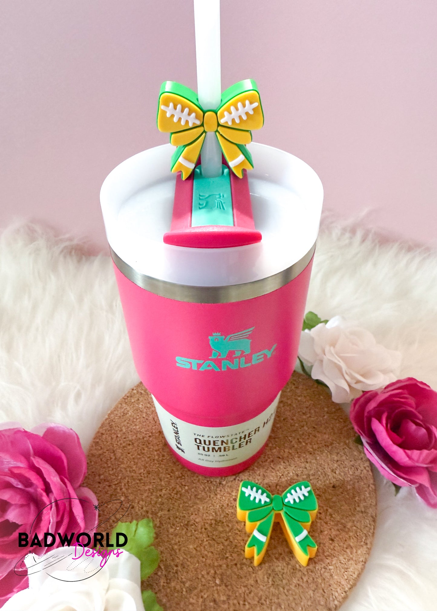 Football Bow Straw Topper