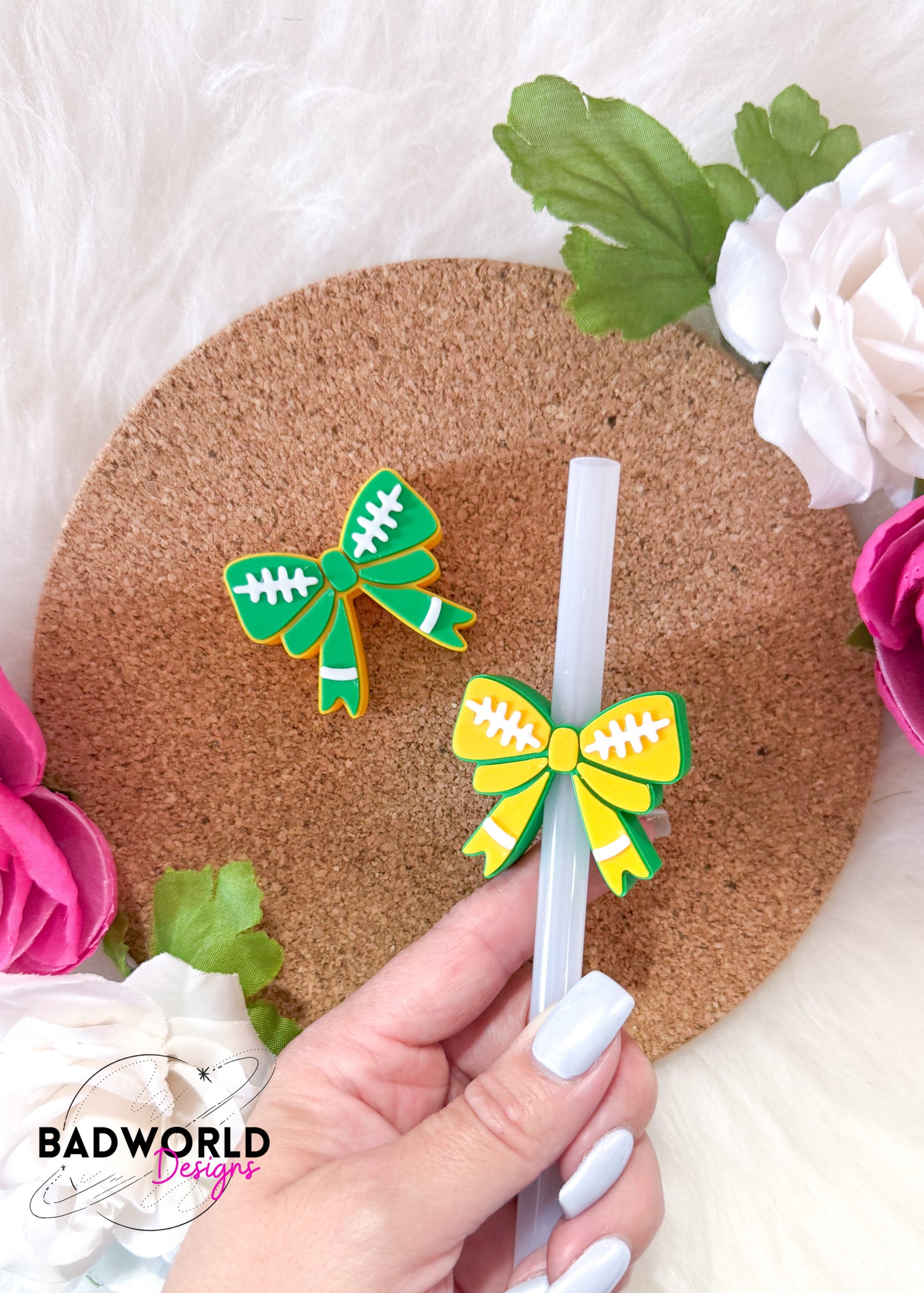 Football Bow Straw Topper
