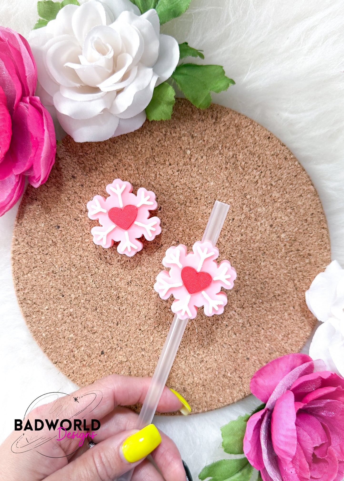 Pink Snowflake Straw Topper