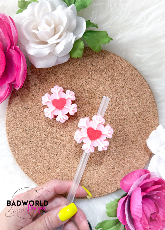 Pink Snowflake Straw Topper