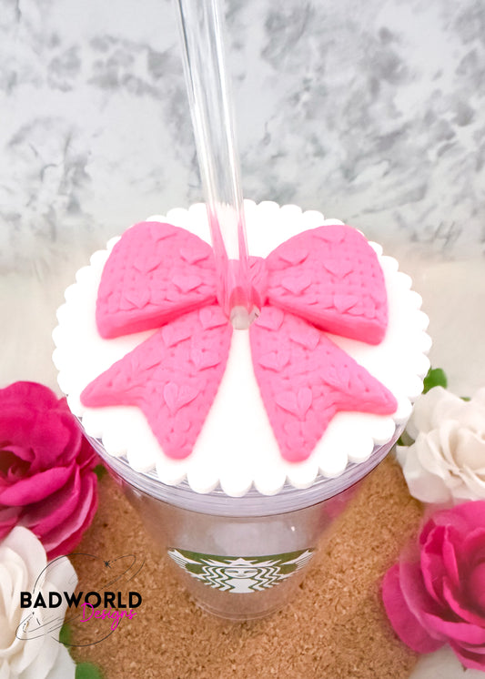 Valentine's Day Knitted Bow Acrylic Lid Topper