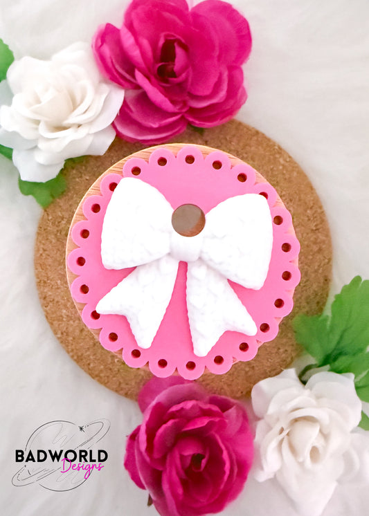 Valentine's Day Knitted Bow Bamboo Lid Topper