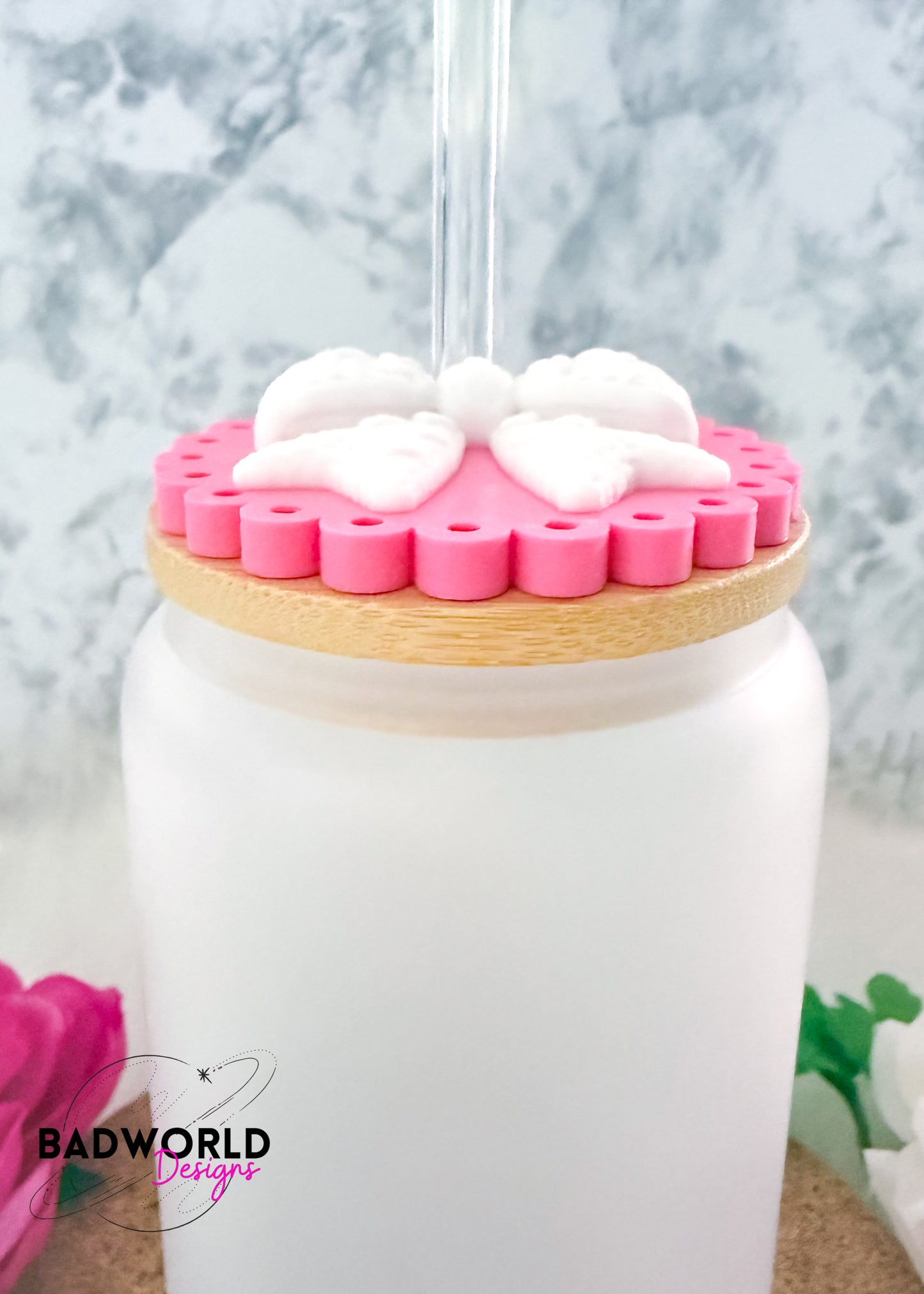 Valentine's Day Knitted Bow Bamboo Lid Topper