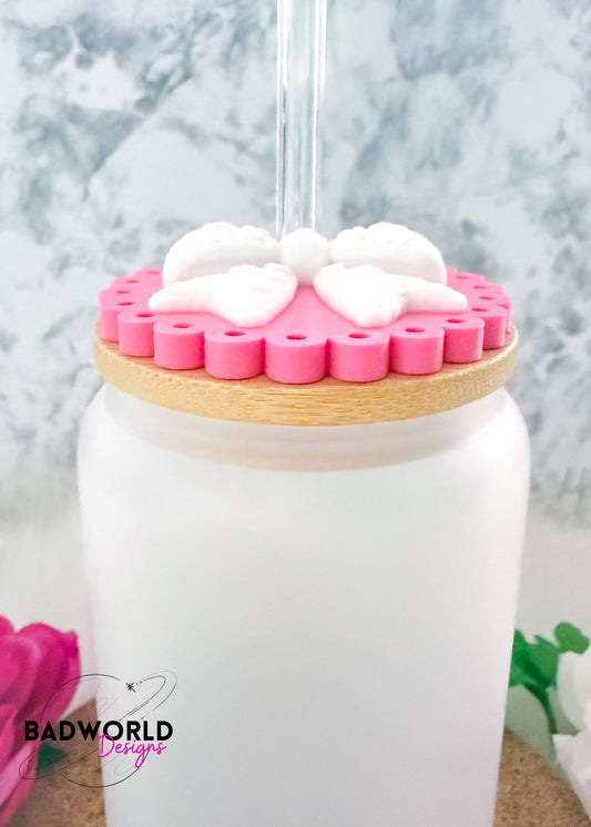 Valentine's Day Knitted Bow Bamboo Lid Topper