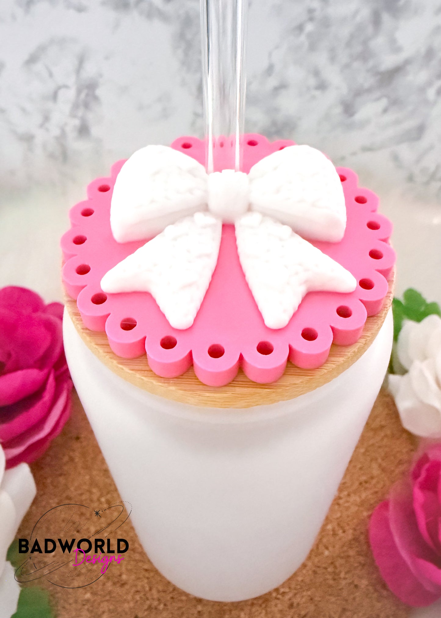 Valentine's Day Knitted Bow Bamboo Lid Topper