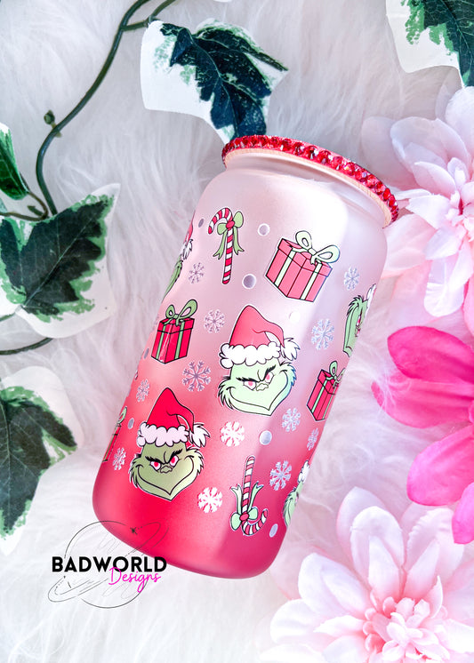 Grinchy Red Ombre Glass Tumbler