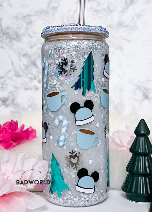 Cozy Winter Mouse Snow Globe Glass Cup